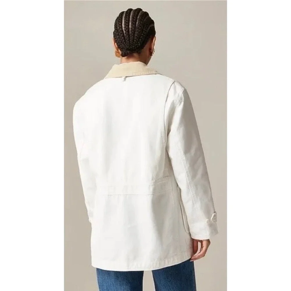 NWT!! J. CREW Barn Jacket Canvas Ivory Corduroy Collar Pockets Outdoors‎ X-Large